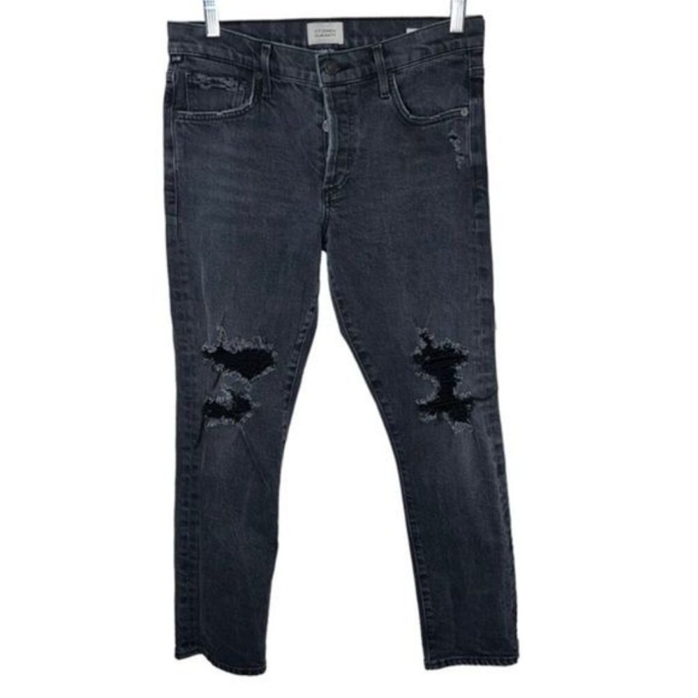 Citizens Of Humanity Emerson Distressed Skinny Jeans Women 26 Black Cotton